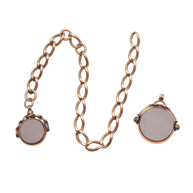 A 9CT GOLD PART WATCH CHAIN.