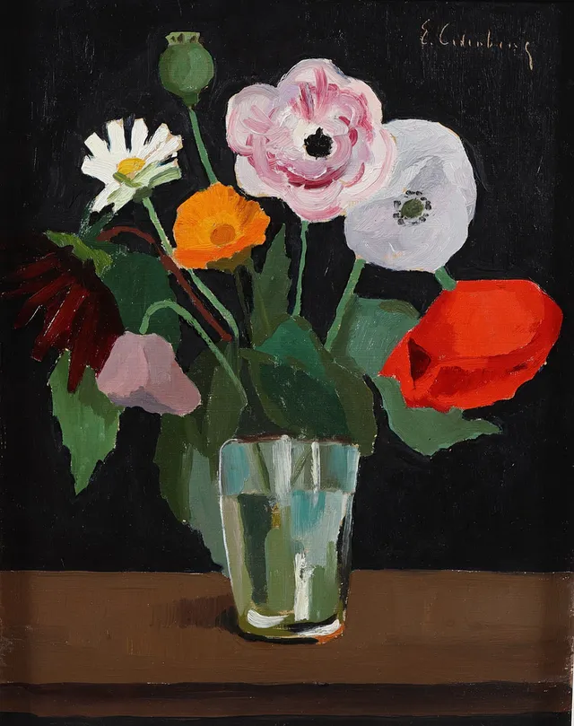 ERIK CEDERBERG. Blomsterstilleben, olja på pannå, signerad.