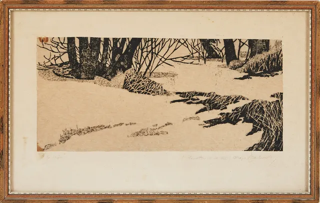 MAJA FJAESTAD. "Sista snön", träsnitt.