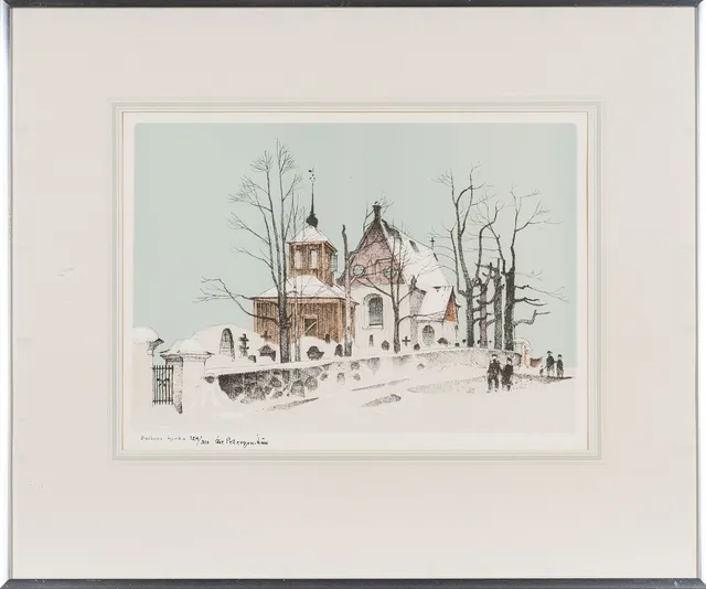 ÅKE PETTERSSON NÅW. Färglitografi, "Backens kyrka" Signerad, Numrerad 124/310.