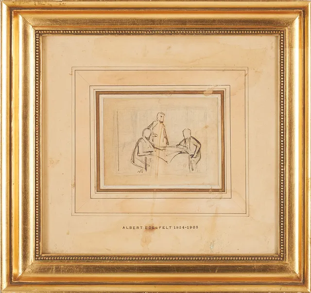 ALBERT EDELFELT. figurkomposition, tusch, osignerad, intygad a tergo.