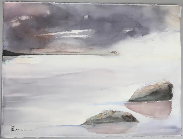 LEILA VAN DYKE. "Horisonten och havet", akvarell, signerad samt daterad 2019.