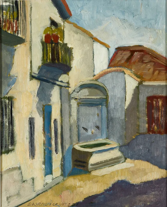 BRITA NORDENCREUTZ (1899-1982), "Andalusisk gård (Malaga)", signerad och daterad, olja på pannå.