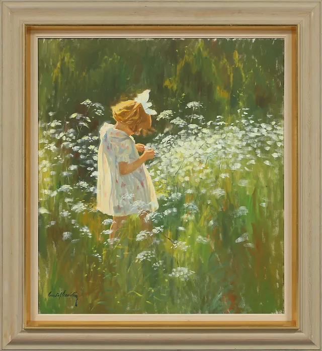 GUSTAF CARLSTRÖM. Flicka på sommaräng. Olja på duk, signerad.