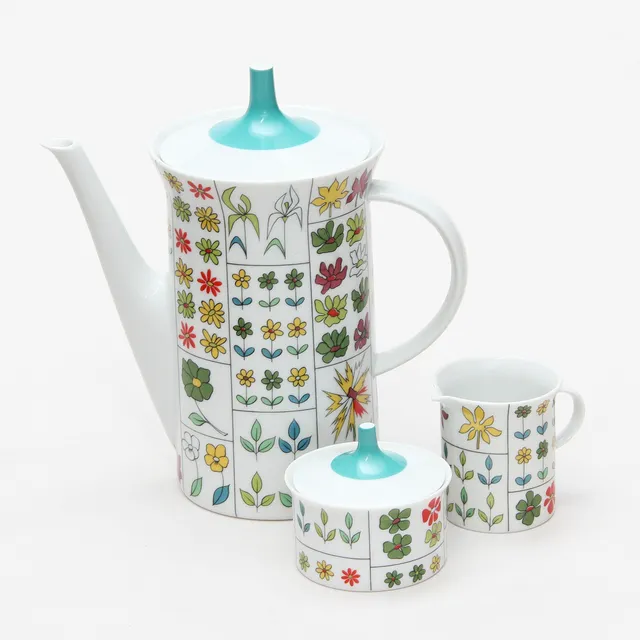 EMILIO PUCCI. KAFFEKANNA, GRÄDDKANNA, SOCKERSKÅL, porslin, Rosenthal.