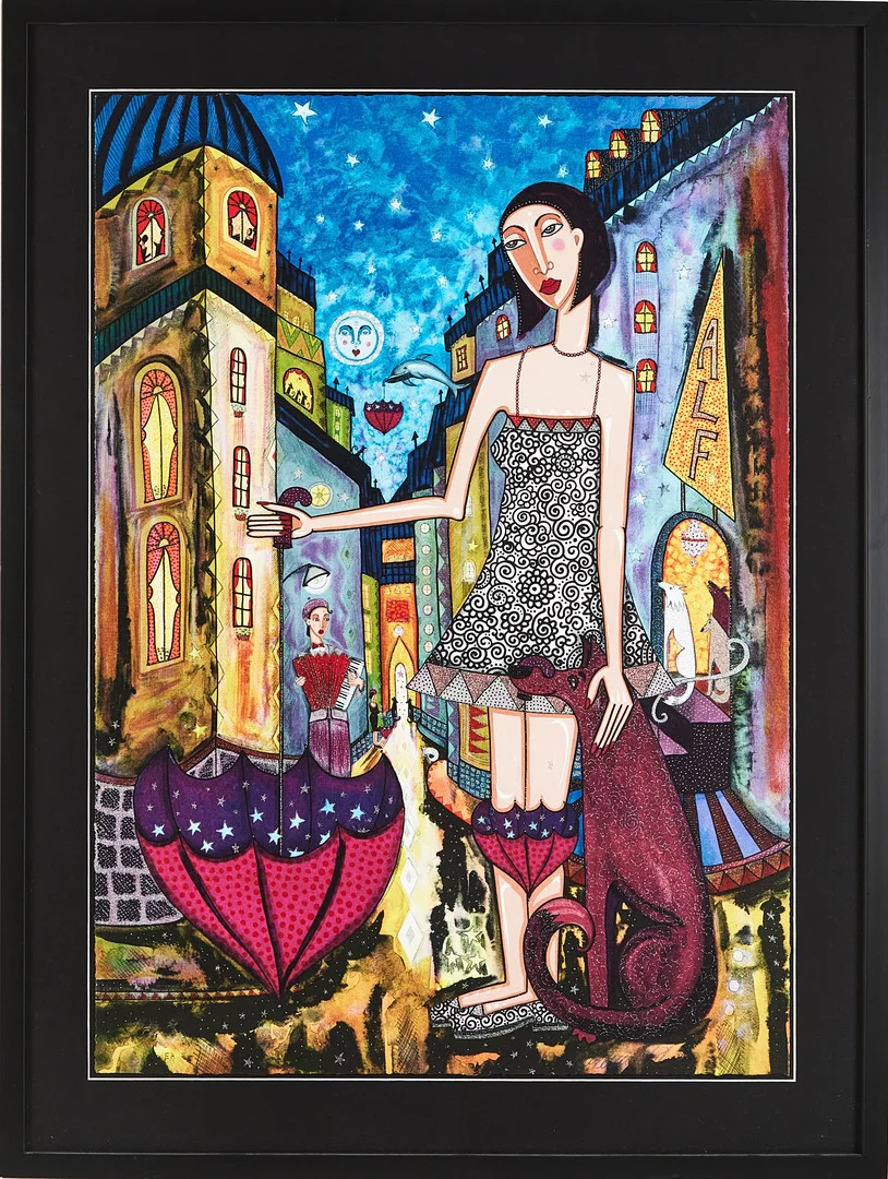 ANGELICA WIIK. "Stockholmsnatt", färglitografi med glitter, signerad, numrerad E.A. — Engravings & Prints — Stockholms Auktionsverk Magasin 5