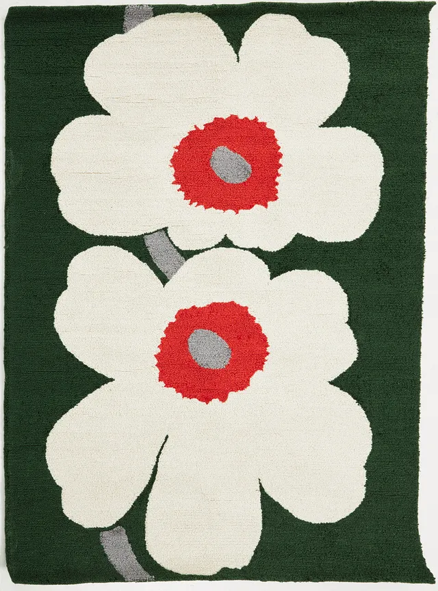 MAIJA ISOLA. matta, "Unikko 60th Anniversary", ca 200x140 cm, tillverkad i Indien för Marimekko, för inom- och utomhusbruk.