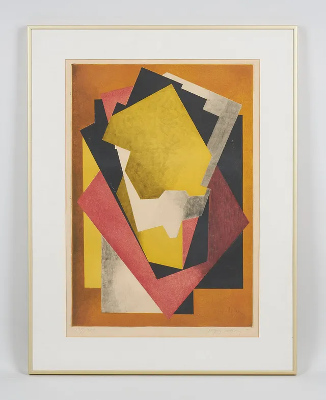 JACQUES VILLON (1875-1963). "Composition" (1928), signerad, numrerad 127/200, färgakvatint.