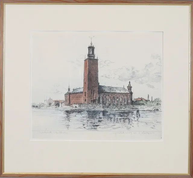 ERNST HÄLLGREN. Stadshuset Stockholm, originaletsning, signerad E Hällgren.