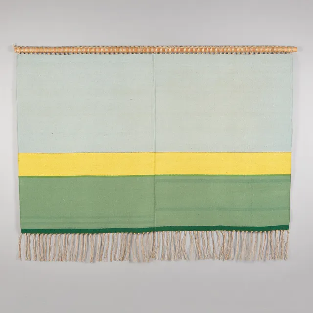 MARIA HILLFON (Stockholm, född 1945). Utan titel, vävnad, flerfärgad Beskrivning ca 117x180 cm.