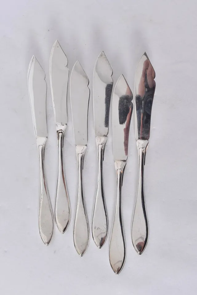 FISKKNIVAR, 6 st, silver, 1900-talets första hälft.