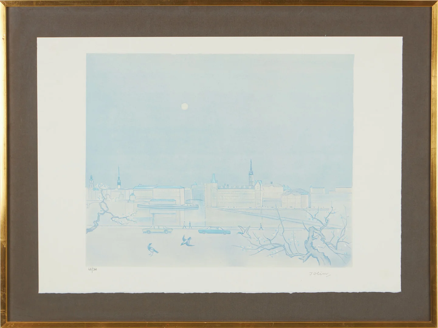 EINAR JOLIN. Stockholmsmotiv, färglitografi, signerad och numrerad 68/360. — Engravings & Prints — Stockholms Auktionsverk Magasin 5