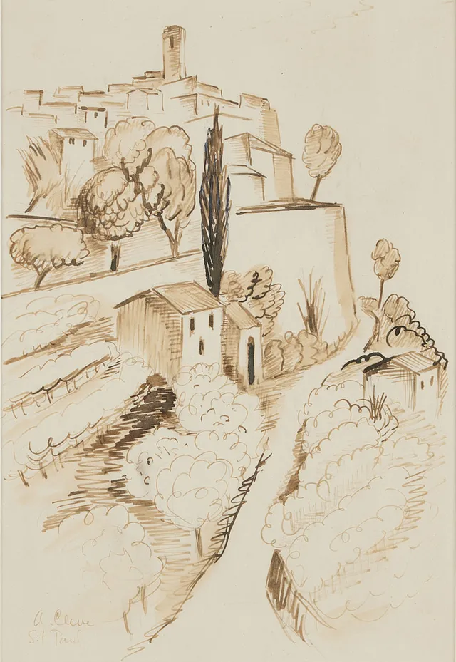 AGNES CLEVE. "S:t Paul", Frankrike, tusch på papper, signerad.