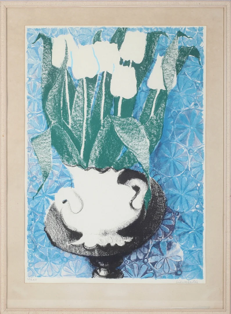 SILVIA LEITU. Blomster, litografi, signerad och numrerad. — Engravings & Prints — Stadsauktion Sundsvall