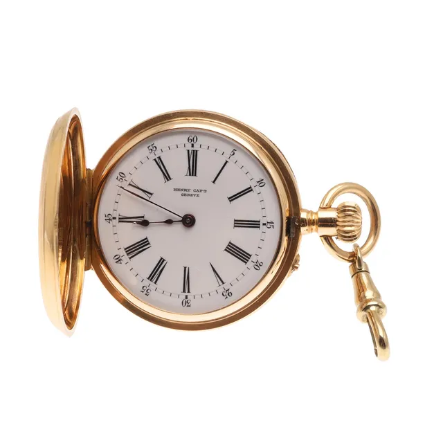 AN 18CT GOLD HALF HUNTING CASED POCKET WATCH BY HENRY CAPT, GENEVE.