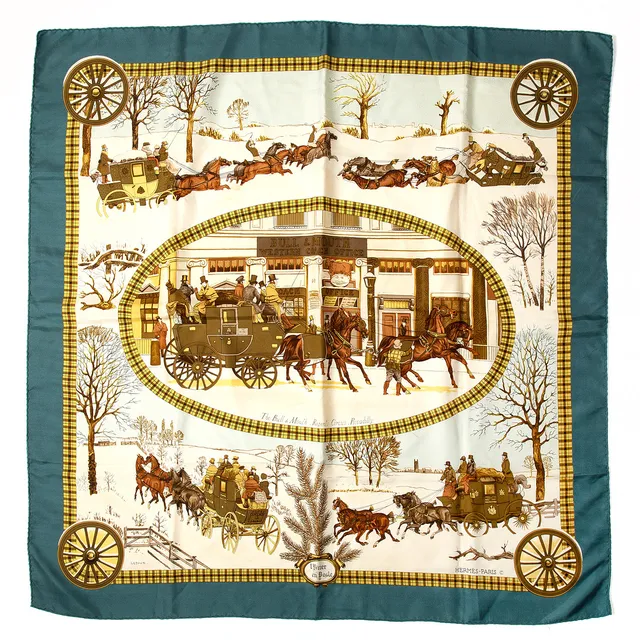 HERMÈS. Scarf, "L'hiver en Poste", siden.