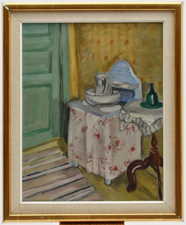 BIRGER SIMONSSON. Interiör. Olja på pannå.