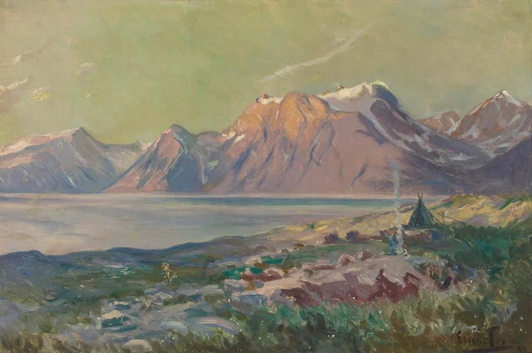 From, Einar — Samisk leirplass ved Lyngsaplene, 1943 — Kunst/Maleri — Blomqvist