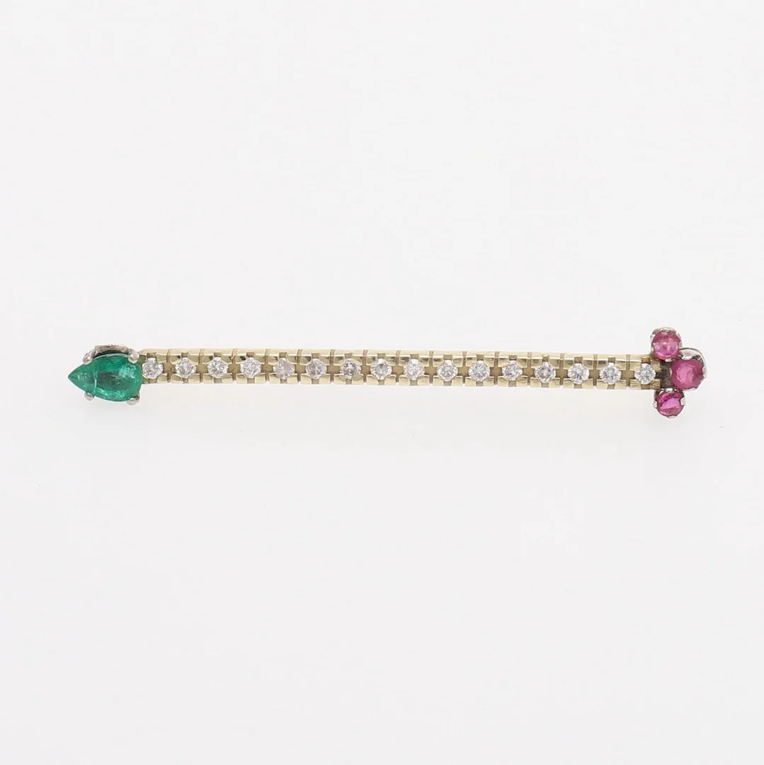 BROSCH MED DIAMANTER, SMARAGD OCH RUBINER. — Brooches & Pendants — Crafoord Auktioner Lund