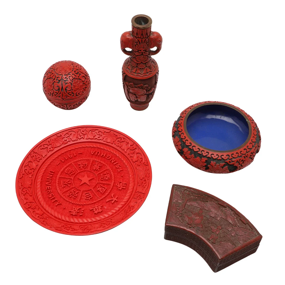A COLLECTION OF CINNABAR LACQUER TYPE ITEMS. — Asiatica — Lawrences Auctioneers