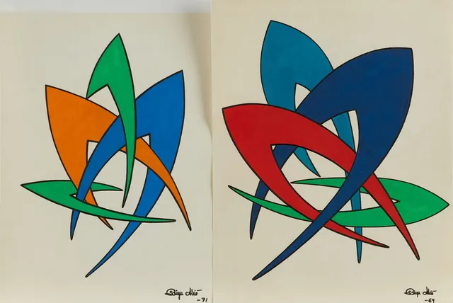 BIRGER ALSIÖ (1941-2021). "Rundimentär spetsform II" och "Rundimentär spetsform V", signerade och daterade -69 resp. 71, gouache (2).