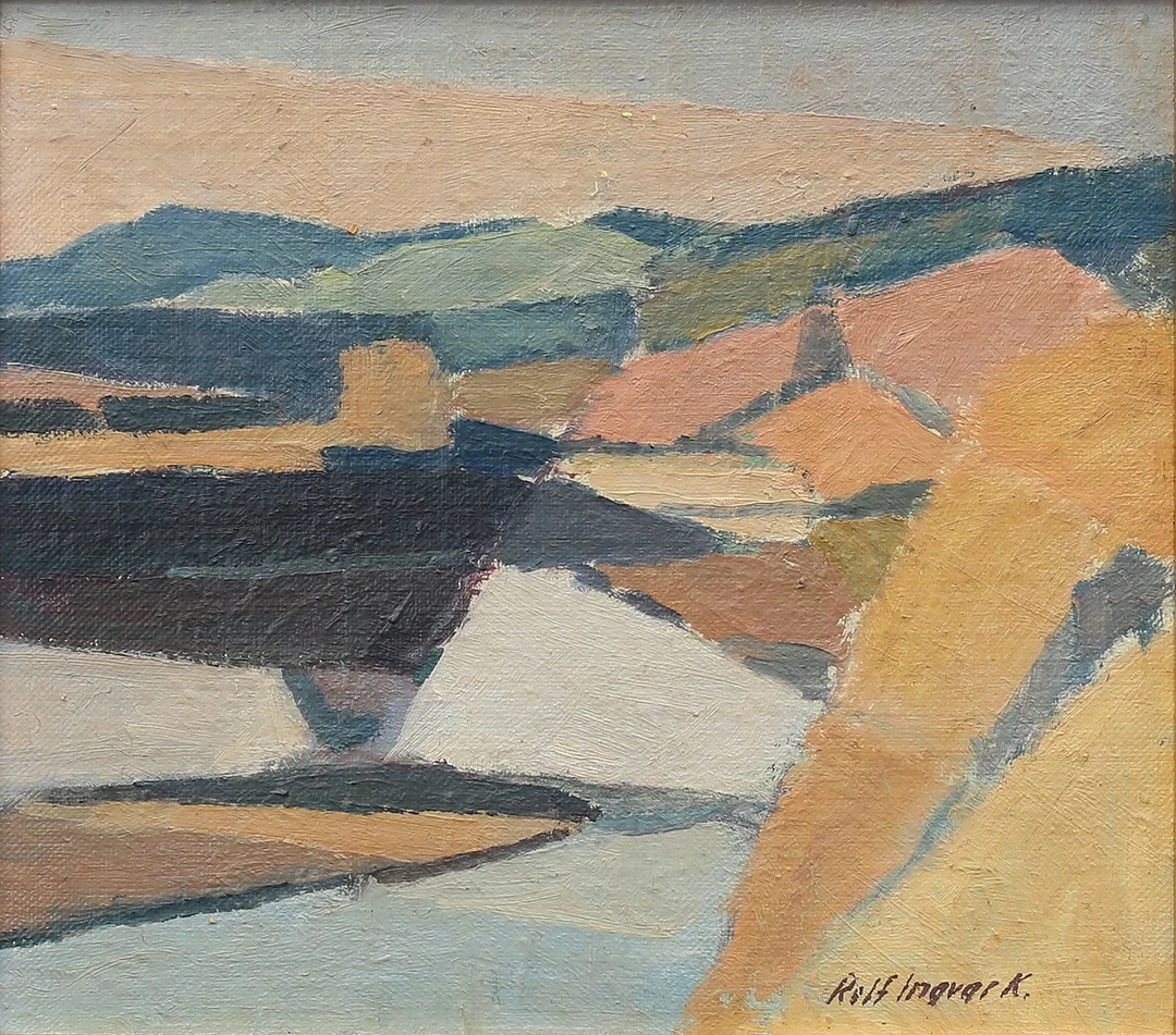 ROLF INGVAR KARLSSON. (Kalmar/Mönsterås) "Ljusnar vid Bruksvallarna", olja på pannå, signerad. — Paintings — Auktionshuset Thelin & Johansson