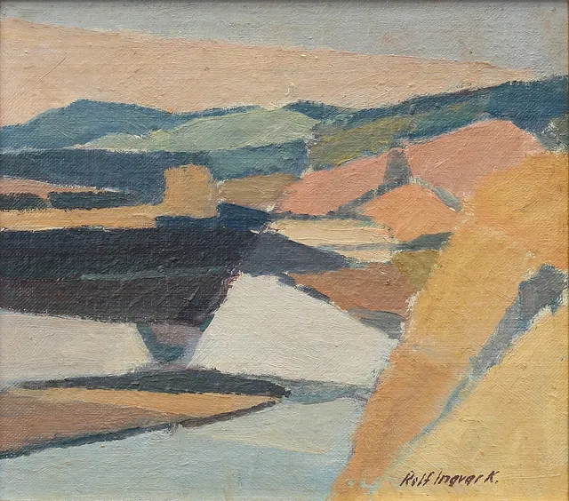 ROLF INGVAR KARLSSON. (Kalmar/Mönsterås) "Ljusnar vid Bruksvallarna", olja på pannå, signerad.