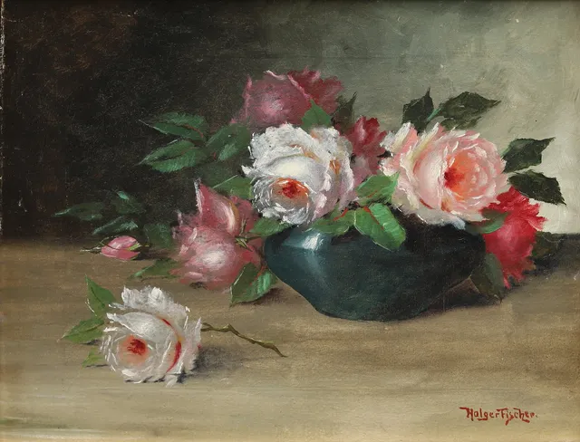 HOLGER FISCHER. Blomsterstilleben, olja på duk, signerad.
