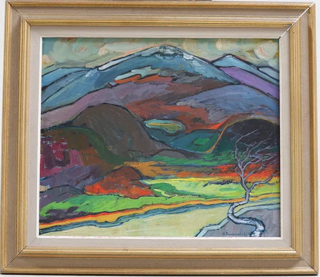 OLOF BENANDER. Fjällandskap, olja på pannå, signerad, 1940-tal.