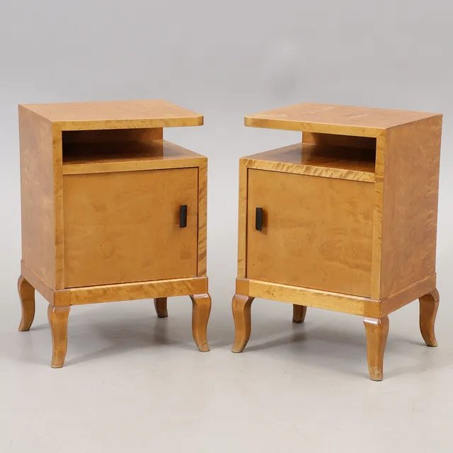 SÄNGBORD, ett par, björk, art deco, 1900-talets första hälft.