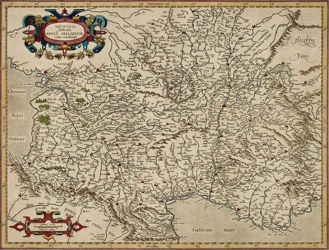 MERCATOR/HONDIUS, Aqvitania australis Regnum Aralatense cum confinijs, 1633/1636.