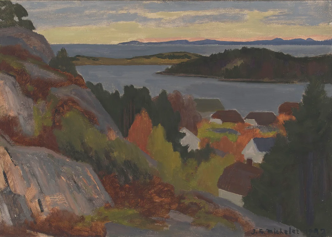 Michelet, Johan Fredrik — Oslofjorden sett fra Larkollen, 1942 — Kunst/Maleri — Blomqvist