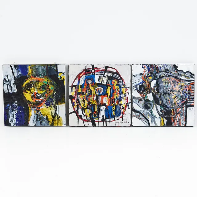 STIG GHYLFE (1925-2000) Kompositioner 3 stycken, emalj på metall.