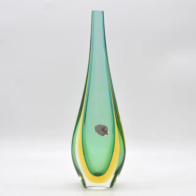 FLAVIO POLI. MURANO DESIGNERVASE, STUDIOGLAS, SOMMERSO, ITALIEN, UM 1950, MIT MURANO-ETIKETT.