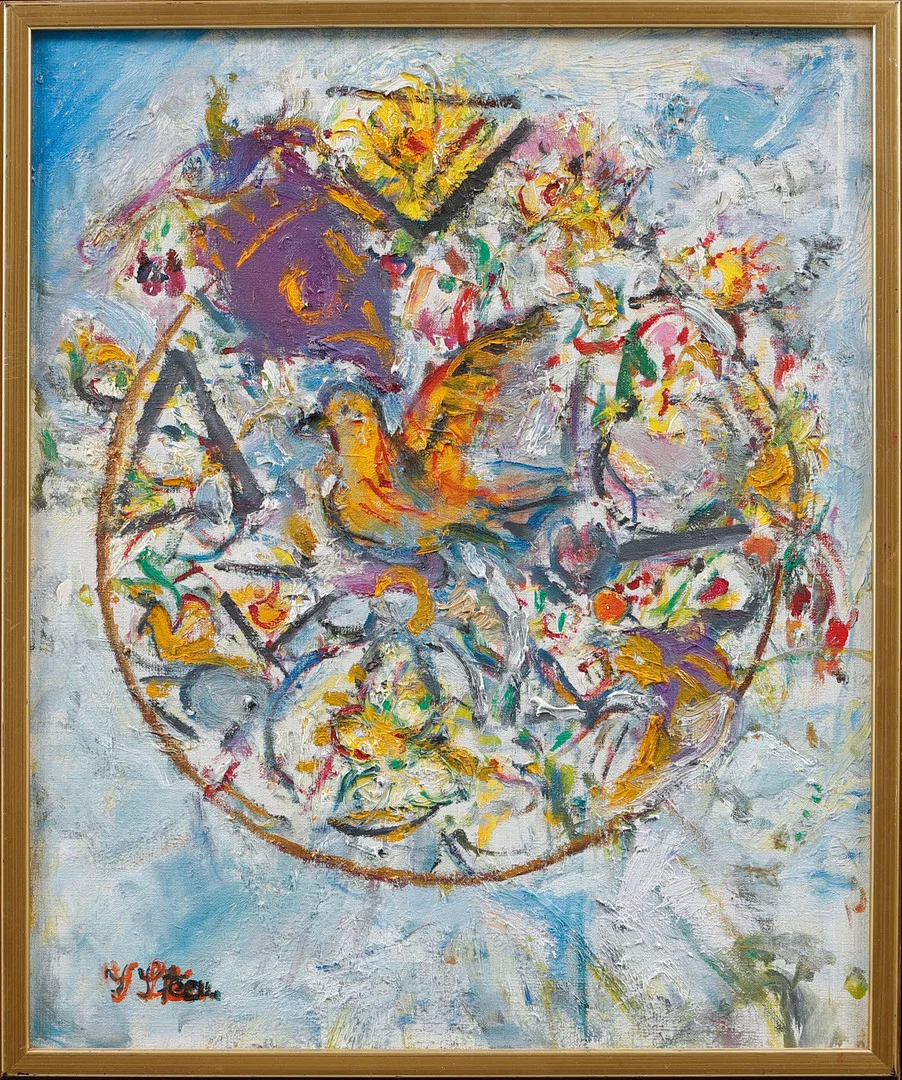 YNGVE STÉEN. Komposition med fågel. Akryl på duk, signerad. — Paintings — Göteborgs Auktionsverk