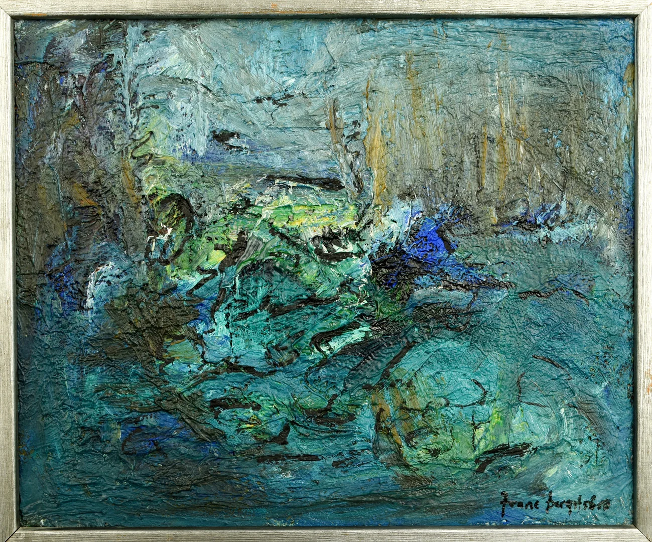 JONNE BERGSTRÖM. Olja på pannå, Abstrakt/expressivt landskap. — Paintings — Norrlands Auktionsverk
