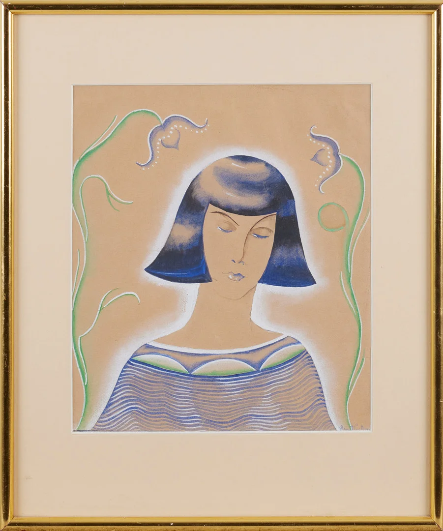 BENGT CARLBERG. Kvinna med blommor, ca 1920-tal, blandteknik med akvarell och täckvitt, signerad. — Paintings — Stockholms Auktionsverk Magasin 5