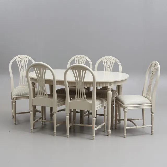 MATGRUPP, 7 delar, gustaviansk stil, 1900-talets andra hälft.
