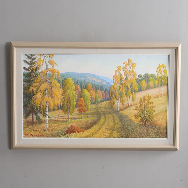 EDVIN AXELSSON. Olja på duk, "Höst i Kilsbergen", signerad och daterad 1975.