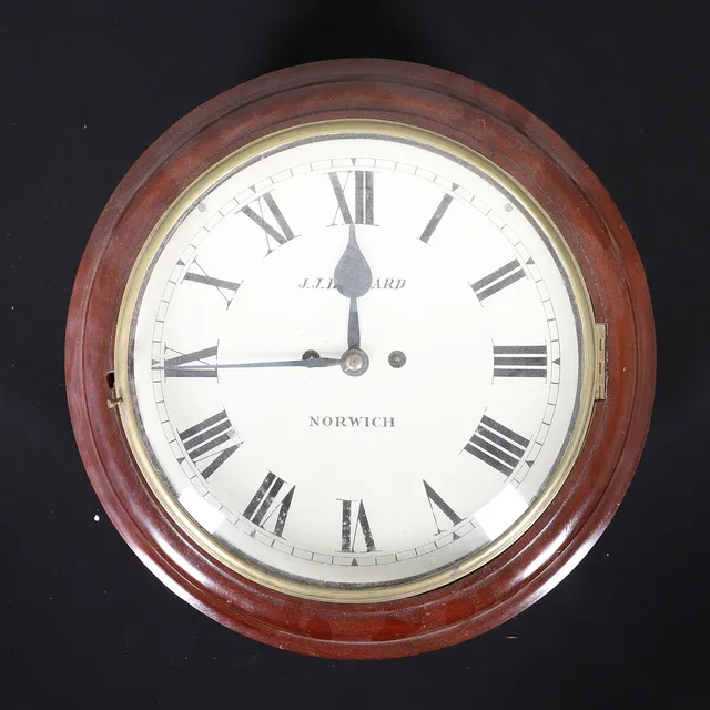 A LARGE 19TH CENTURY MAHOGANY WALL CLOCK.