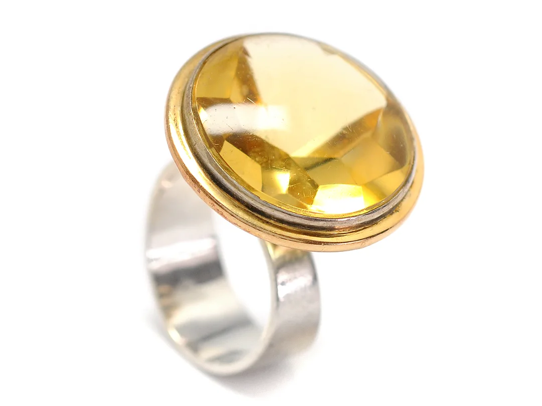 RING, silver/18K guld, citrin, stl 16,5 mm, vikt 11,7 g, Anders Högberg, Göteborg 1966. — Smycken/Ring — Kaplans