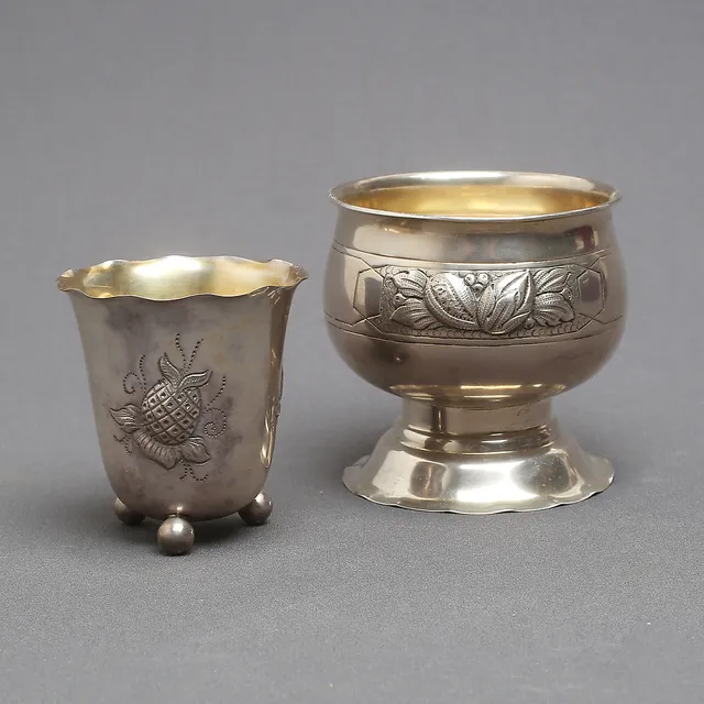 SKÅL samt BÄGARE, 2 delar, silver, bl a K. Anderson.
