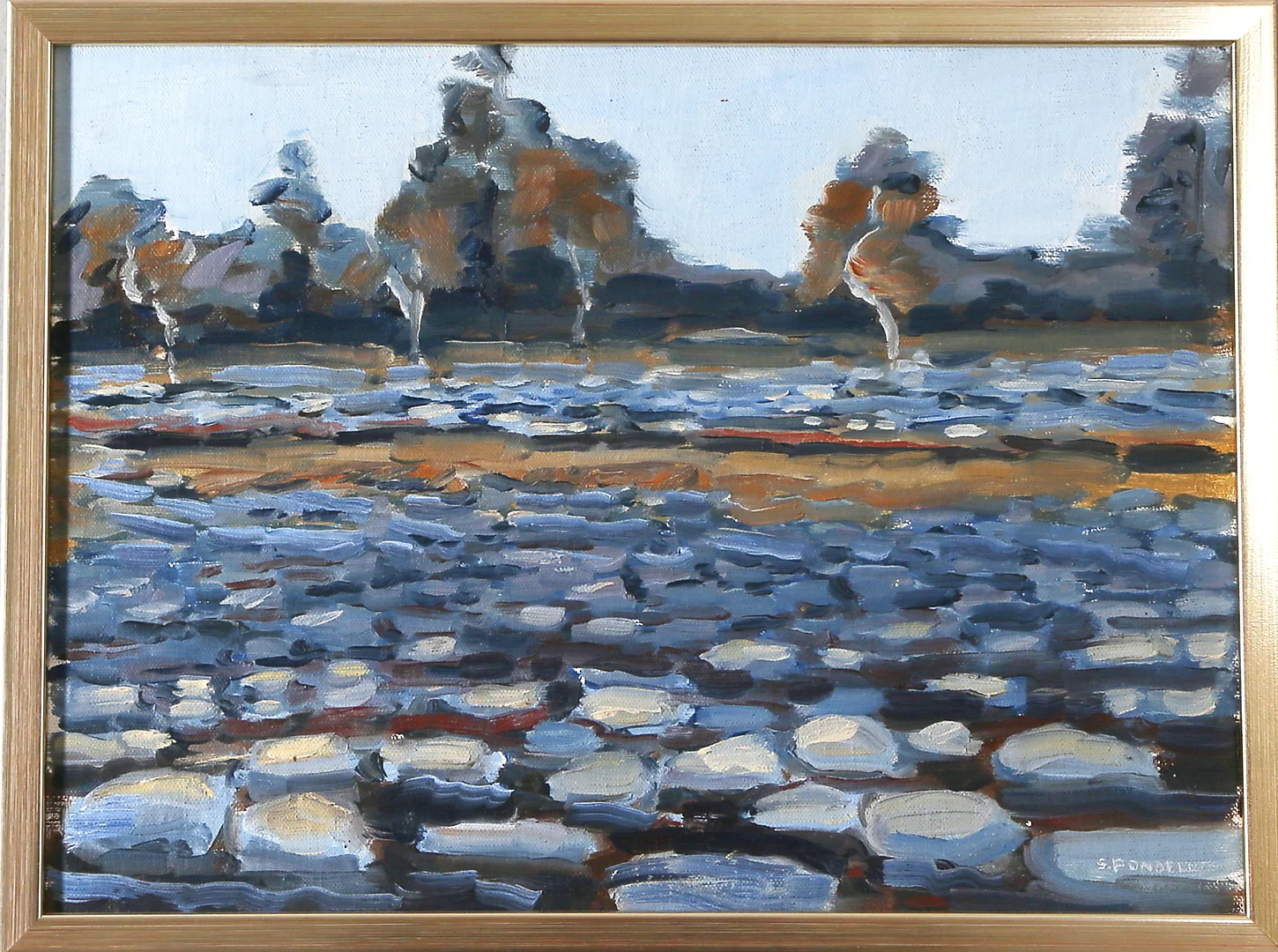 SUNE FONDELL. "Lågvatten Väderön", olja på pannå, signerad. — Paintings — Kalmar Auktionsverk