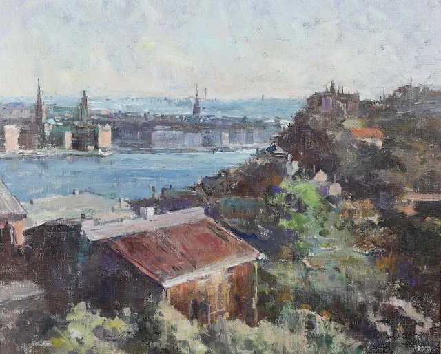 JOHAN BLADH. Stockholmsvy, olja på duk, signerad.