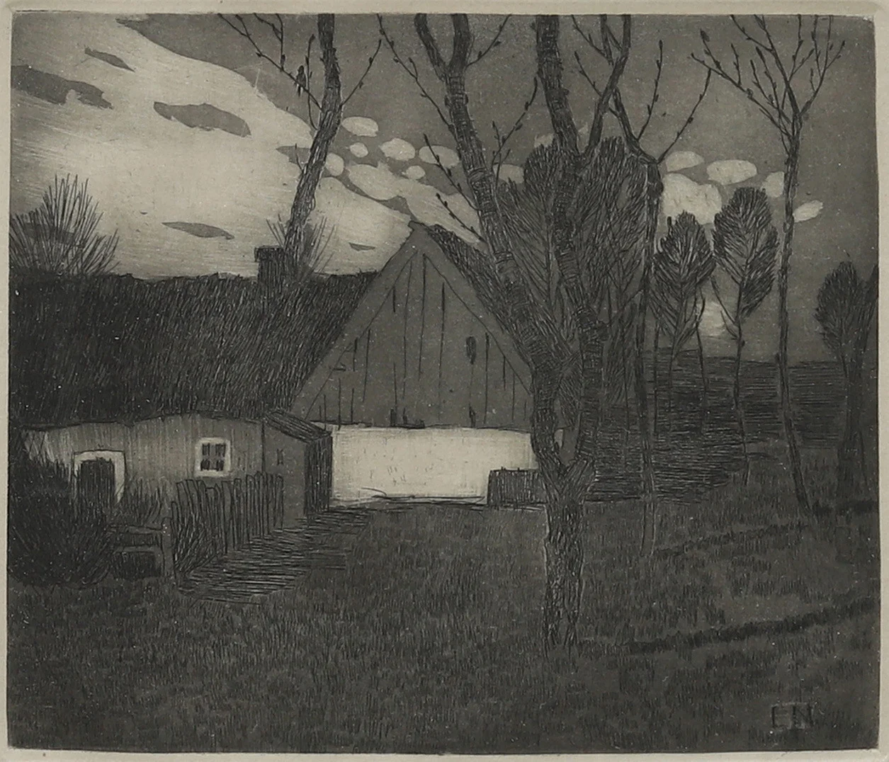 ERNST NORLIND. Gårdsmotiv, etsning, signerad. — Engravings & Prints — Garpenhus Auktioner