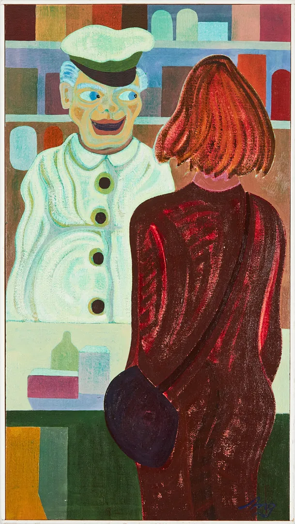 ARNE NORBERG (1928-2006). "Handelsman", olja på pannå, monogramsignerad och daterad a tergo -74.