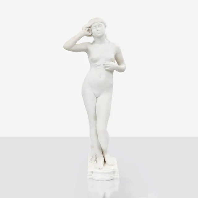 PER HASSELBERG. "Snöklockan" (La Perce-Neige), vit carraramarmor. Replik utförd 1887.