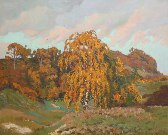 FRITZ KÄRFVE. OLJA PÅ DUK, HÖSTLANDSKAP.