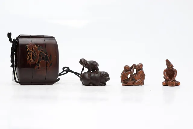 JAPANESE SCHOOL FROM THE EDO PERIOD, 19TH CENTURY. "Sambaso", "Craftsmen" and "Monkey and pig".