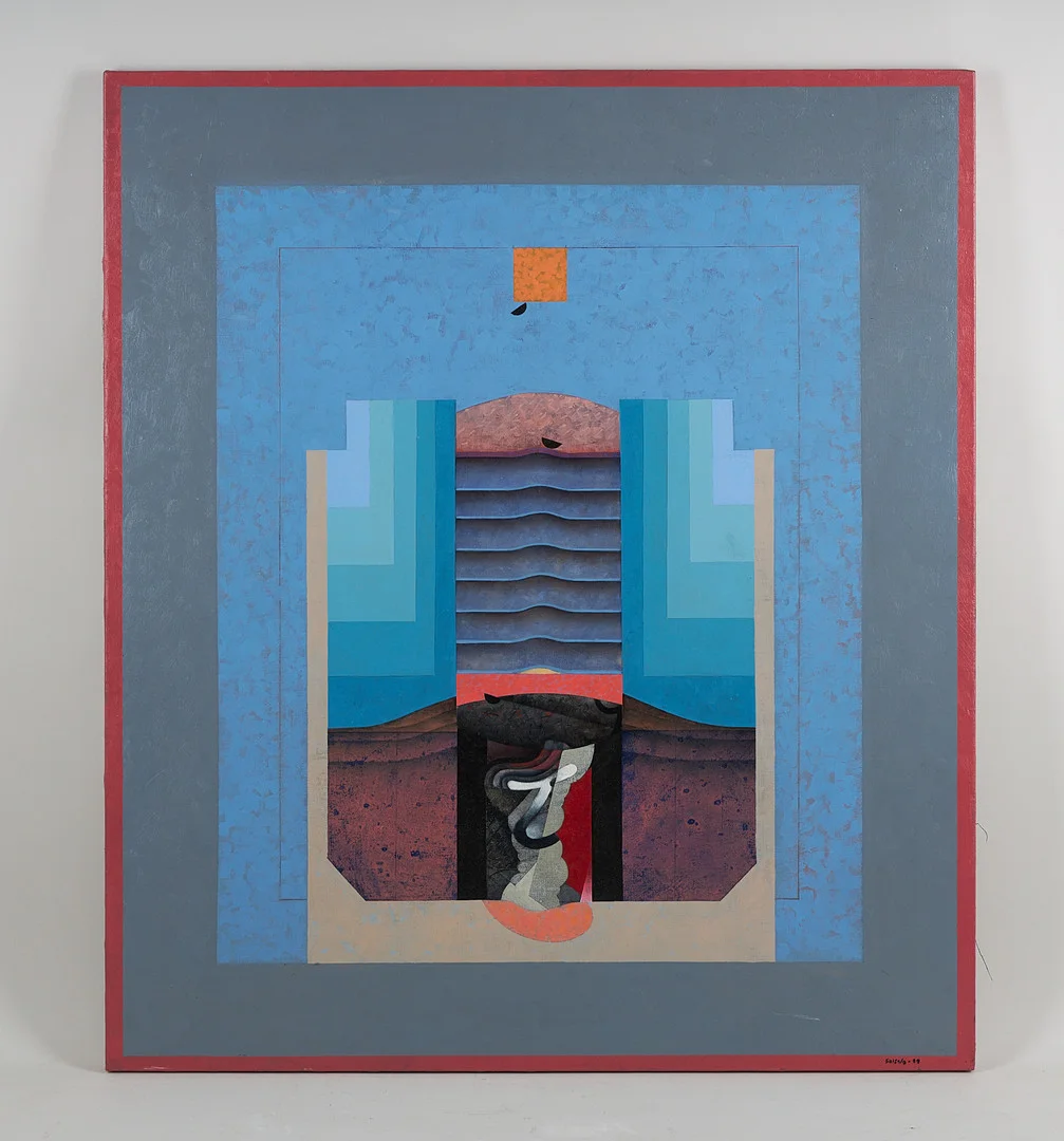 JUHA SOISALO. Komposition mot blått och grått, signerad samt daterad -99, olja på duk. — Paintings — Stockholms Auktionsverk Helsinki